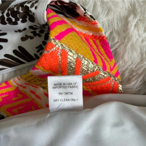 Persifor Sea Shell Print Sheath Dress “Sloane” Size XS Neon Metallic Pink Yellow - Picture 7 of 8